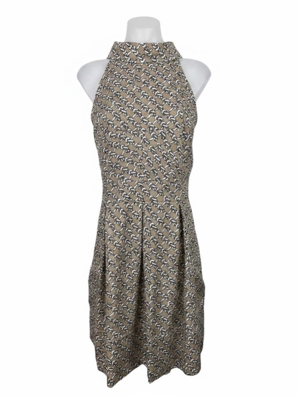 Jessica Simpson Sz 4 Thelma Taupe Dress Chain-Print Mock Neck | EUC - Picture 5 of 7